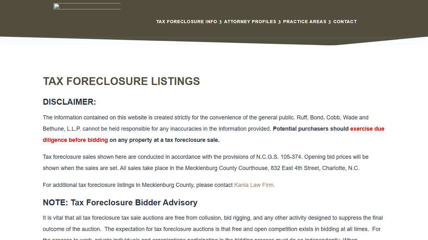 TAX FORECLOSURE LISTINGS - Ruff, Bond, Cobb, Wade & Bethune, L.L.P.